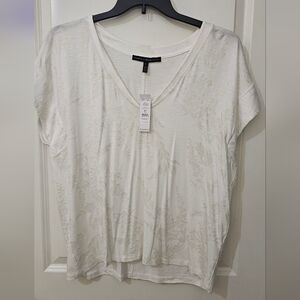 White House Black Market Floral White V-Neck Tee